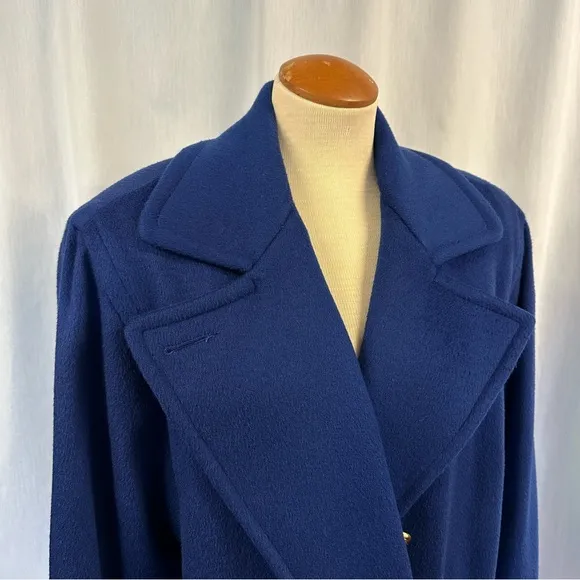 BRIGHT BLUE WOOL COAT JACKET PEACOAT VINTAGE 80s 90s Y2K PREPPY OVERSIZED WINTER