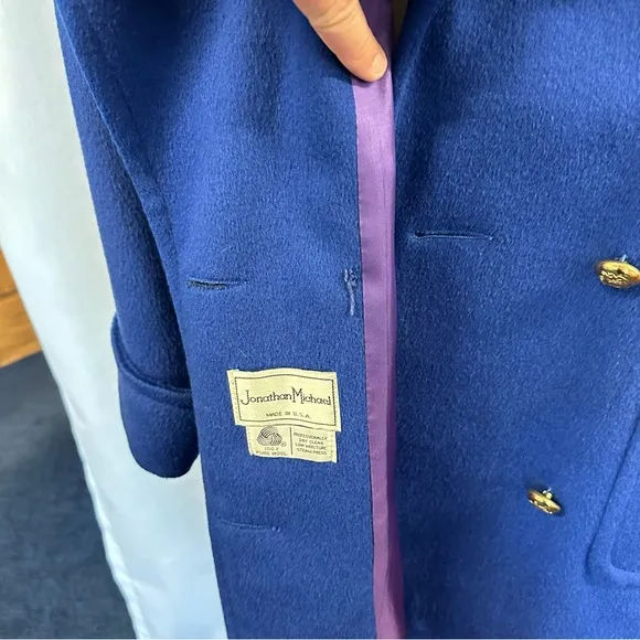 BRIGHT BLUE WOOL COAT JACKET PEACOAT VINTAGE 80s 90s Y2K PREPPY OVERSIZED WINTER