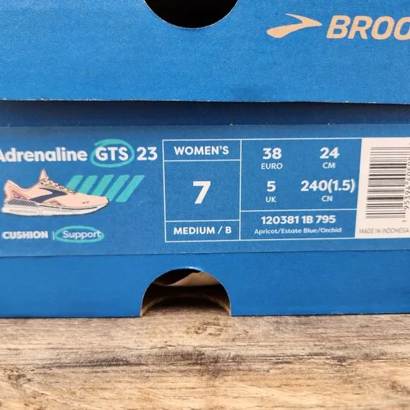 Brooks Adrenaline GTS 23 Sz 7 Womens Apricot Orange Blue Running Shoes