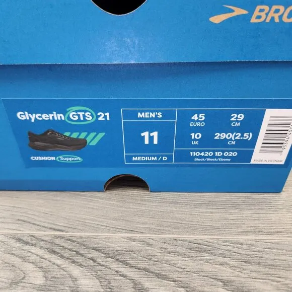 Brooks Glycerin GTS 21 Size 11 Mens Black Ebony Casual Running Athletic Shoes