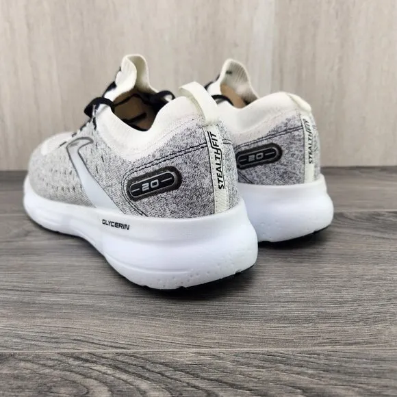 Brooks Glycerin StealthFit 20 Size 12.5 Mens White Grey Running Casual Shoes