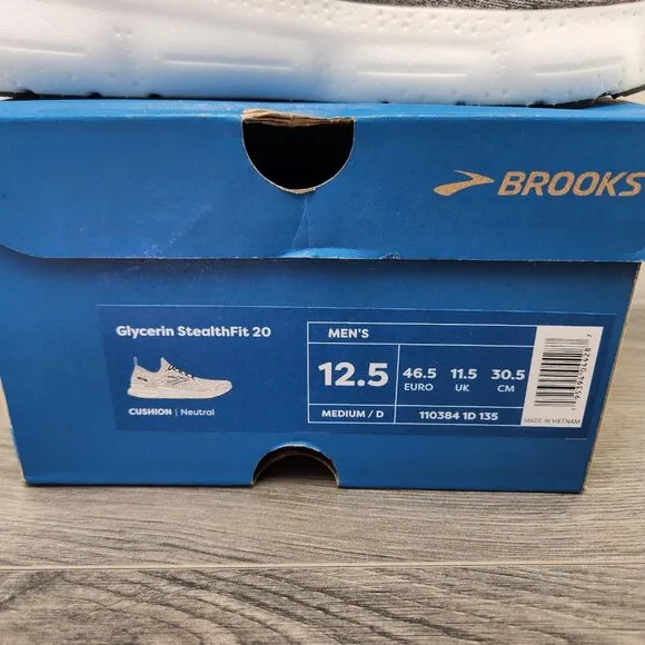 Brooks Glycerin StealthFit 20 Size 12.5 Mens White Grey Running Casual Shoes