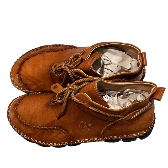 Brown- leather handmade mens comfortable stylish casual shoes.