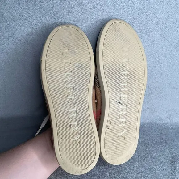 Burberry Beige Leather Nova Check Canvas Low Top Sneakers Women’s Size 39 AS IS