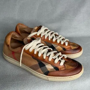 Burberry Beige Leather Nova Check Canvas Low Top Sneakers Women’s Size 39 AS IS