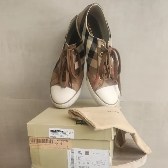 Burberry Tan and White Classic Sneakers