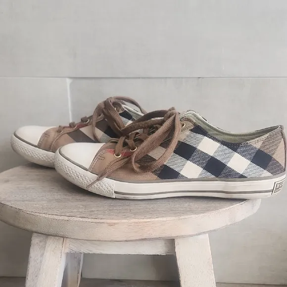 Burberry Tan and White Classic Sneakers