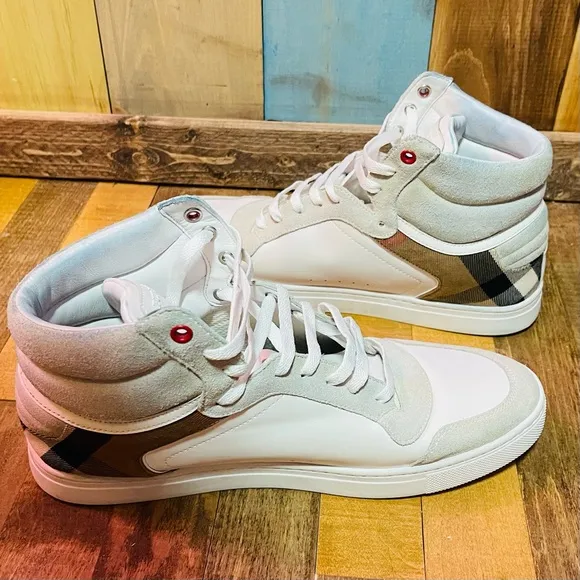 Burberry White Check Reeth Trainers —- Cert. Authentic Mens 10.5 🔥🔥🔥🔥😘