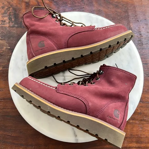 Carhartt Women's 6&quot; Wedge Unlined Moc Soft-Toe Burgundy Suede Boots 6