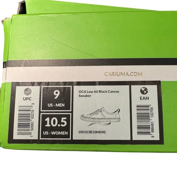 Cariuma Low Top Black Canvas Sneakers Women’s 10.5 or Men’s 9 NEW in Box