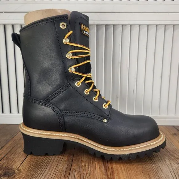 Carolina CA1420 8&quot; Waterproof Steel Toe Logger Womens Sz 8 Wide Black Work Boots