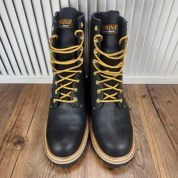 Carolina CA1420 8&quot; Waterproof Steel Toe Logger Womens Sz 8 Wide Black Work Boots