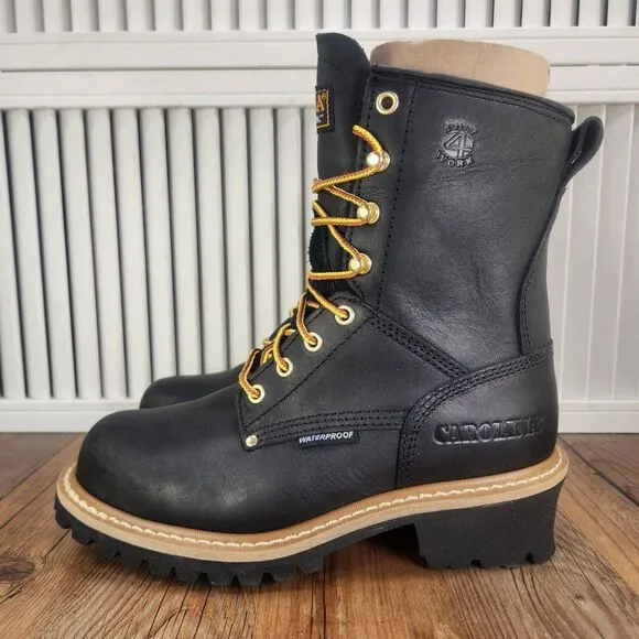 Carolina CA1420 8&quot; Waterproof Steel Toe Logger Womens Sz 8 Wide Black Work Boots