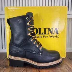 Carolina CA1420 8&quot; Waterproof Steel Toe Logger Womens Sz 8 Wide Black Work Boots
