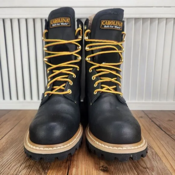 Carolina CA1420 8&quot; Waterproof Steel Toe Logger Womens Sz 8 Wide Black Work Boots