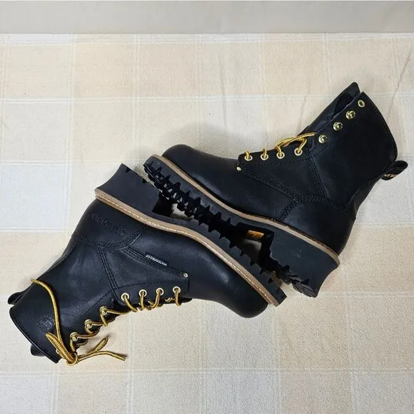 Carolina Elm 8&quot; Black Leather Steel Toe Waterproof Logger Heel Work Boots