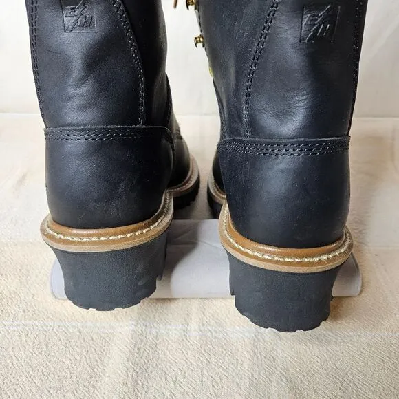 Carolina Elm 8&quot; Black Leather Steel Toe Waterproof Logger Heel Work Boots