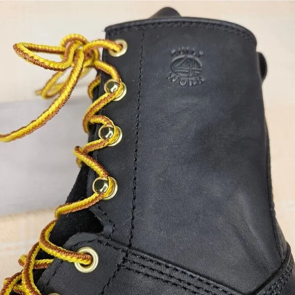 Carolina Elm 8&quot; Black Leather Steel Toe Waterproof Logger Heel Work Boots