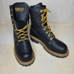 Carolina Elm 8&quot; Black Leather Steel Toe Waterproof Logger Heel Work Boots