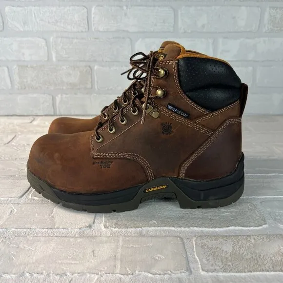 Carolina Work Boots Mens 8 D Brown Leather Waterproof Non Metallic Composite Toe