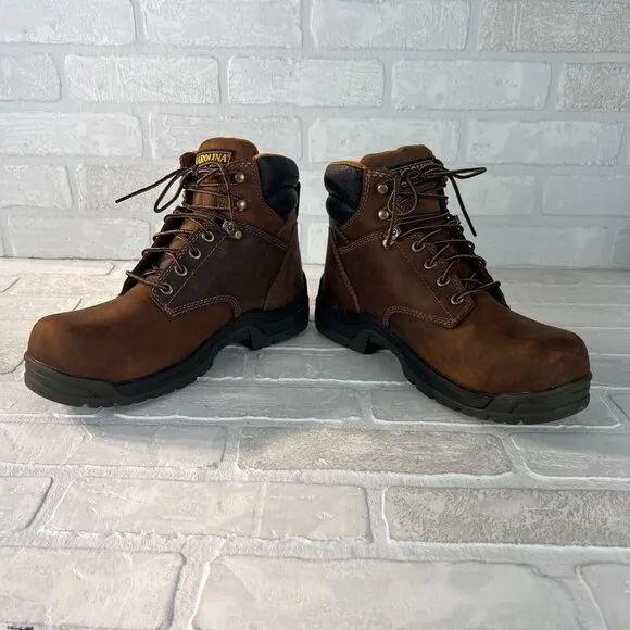 Carolina Work Boots Mens 8 D Brown Leather Waterproof Non Metallic Composite Toe