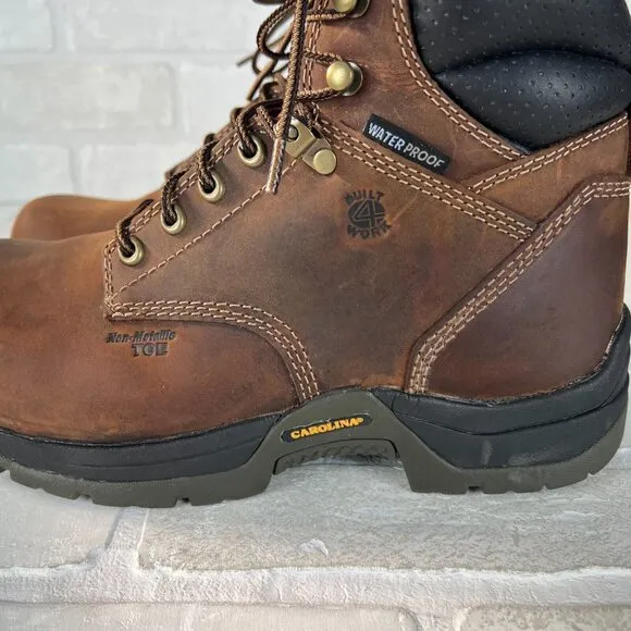Carolina Work Boots Mens 8 D Brown Leather Waterproof Non Metallic Composite Toe