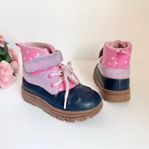 Carter's Pink/Purple/Blue Hearts Print Toddler Girls Duck Ankle Boots