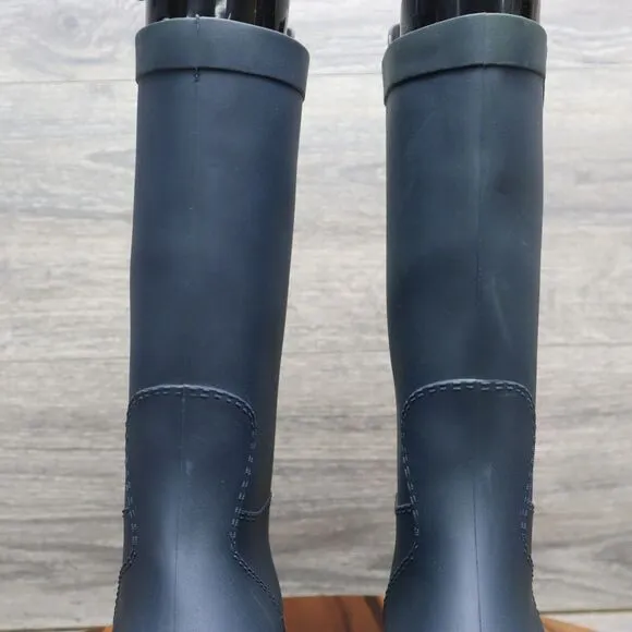 Casual Shoes Mens 39 Blue Waterproof Comfortable Mid Calf Low Heel Rain Boots