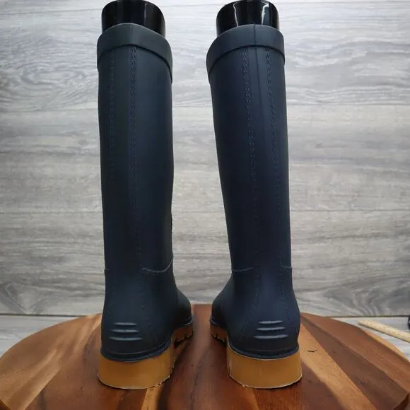 Casual Shoes Mens 39 Blue Waterproof Comfortable Mid Calf Low Heel Rain Boots