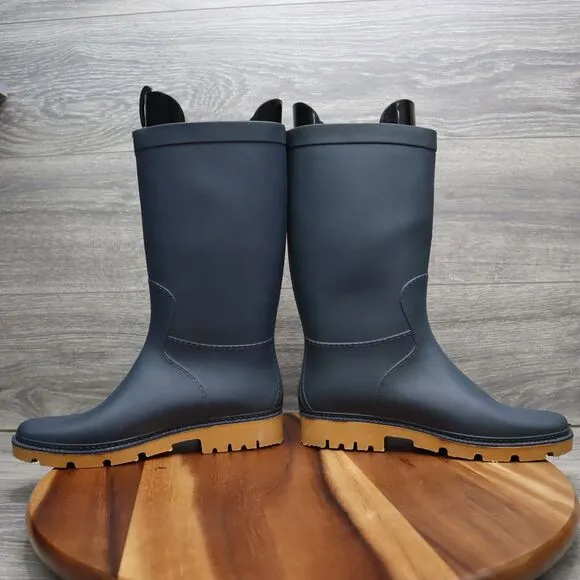 Casual Shoes Mens 39 Blue Waterproof Comfortable Mid Calf Low Heel Rain Boots