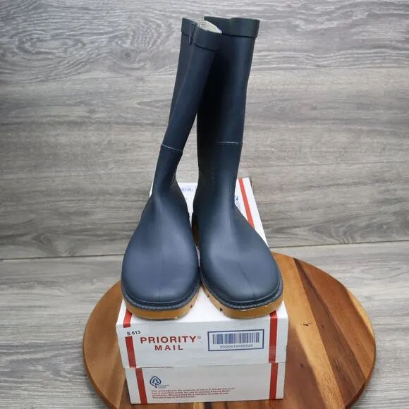 Casual Shoes Mens 39 Blue Waterproof Comfortable Mid Calf Low Heel Rain Boots