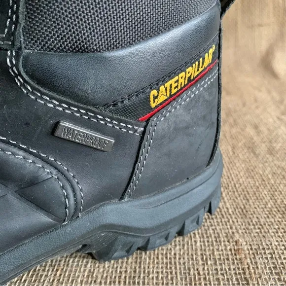 CAT CATAPILLAR Men’s Black Leather Steel Toe Work Boots Men’s 10.5