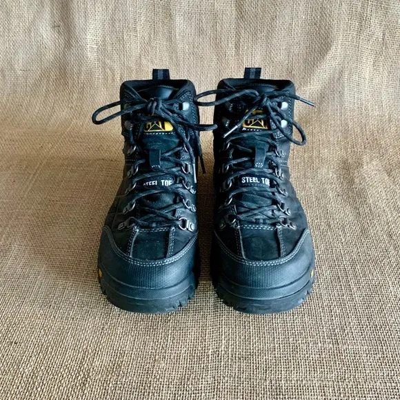 CAT CATAPILLAR Men’s Black Leather Steel Toe Work Boots Men’s 10.5