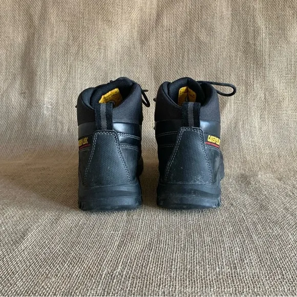 CAT CATAPILLAR Men’s Black Leather Steel Toe Work Boots Men’s 10.5