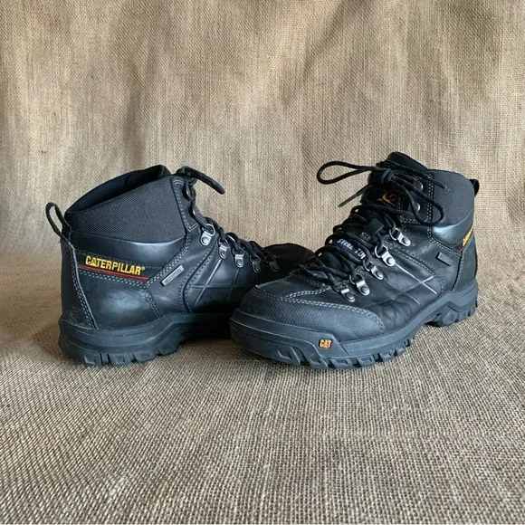CAT CATAPILLAR Men’s Black Leather Steel Toe Work Boots Men’s 10.5