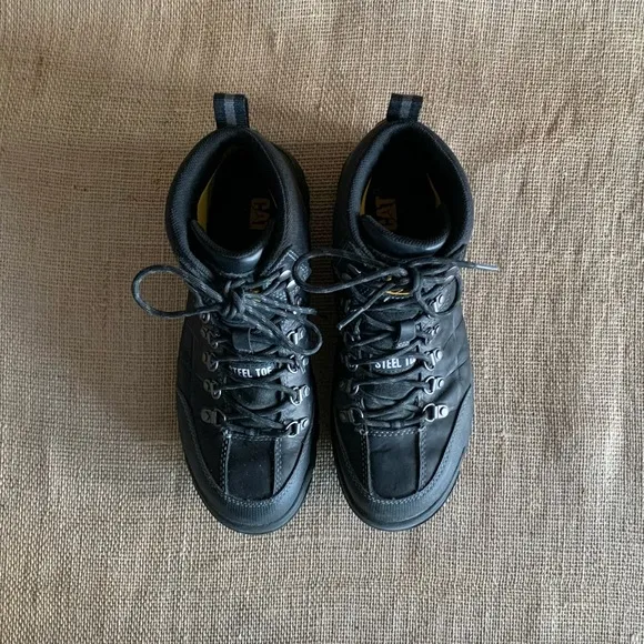 CAT CATAPILLAR Men’s Black Leather Steel Toe Work Boots Men’s 10.5
