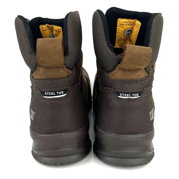 CAT Mens Accomplice Steel Toe Waterproof Boots Leather Size 14 Brown P91331