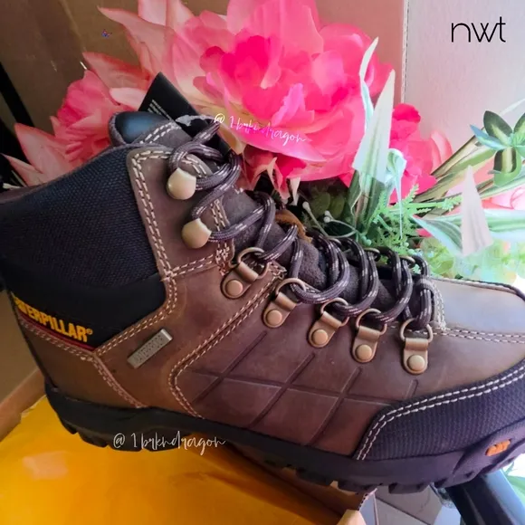 Caterpillar Brown Black Steel Toe Work Boots Booties Unisex