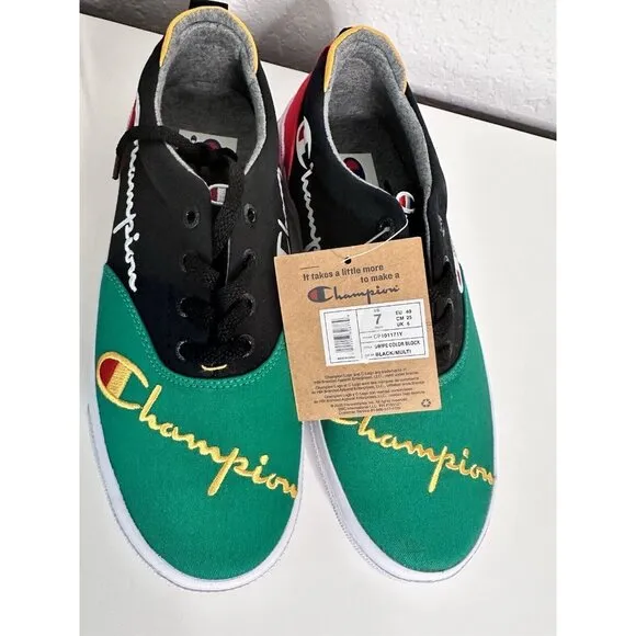 Champion Men's Swipe Colorblock Black &amp; Multi Canvas Shoes Size 7 NEW CP101171Y