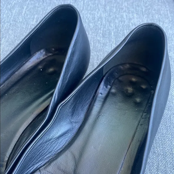 Chanel Black Leather Flats with Silver Chain