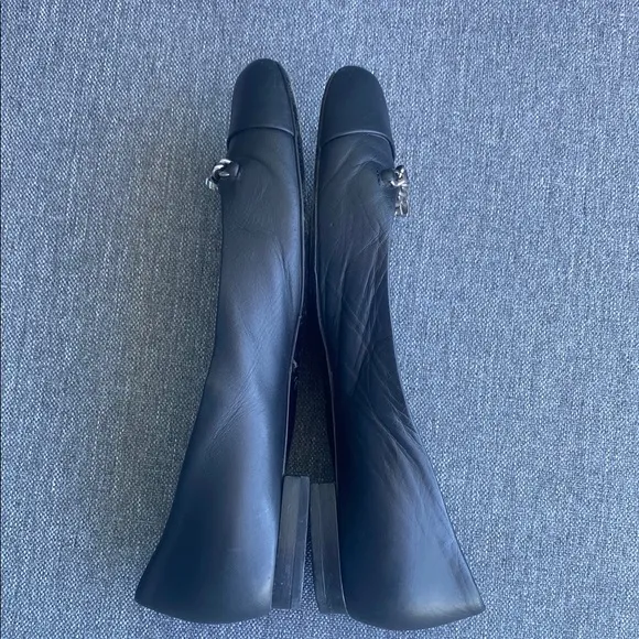 Chanel Black Leather Flats with Silver Chain
