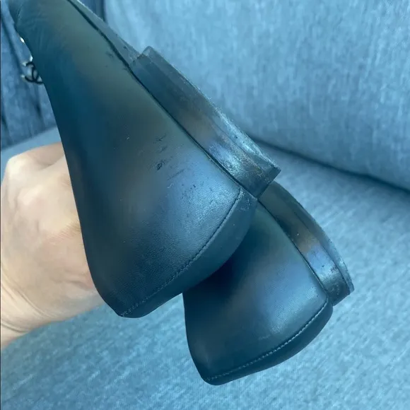 Chanel Black Leather Flats with Silver Chain