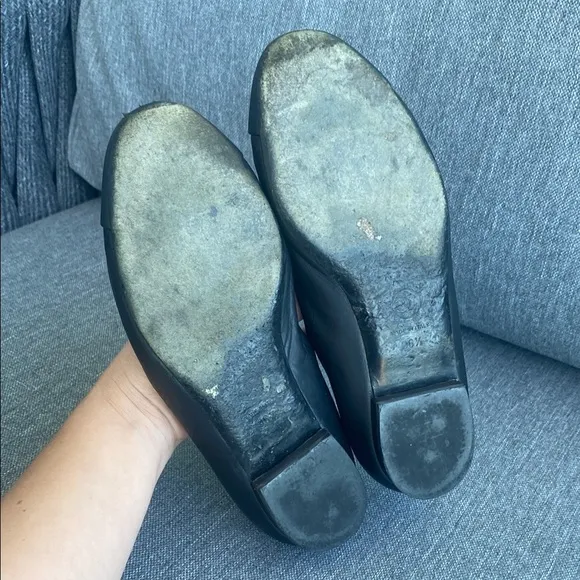 Chanel Black Leather Flats with Silver Chain