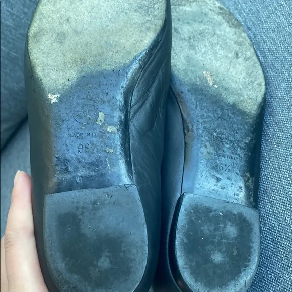 Chanel Black Leather Flats with Silver Chain
