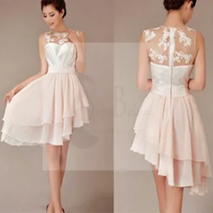 Cheap Pretty Junior Blush Pink Hi-Lo Short Knee-Length Discount Wedding Bridesmaid Dresses, WG96