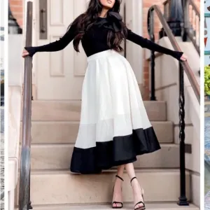 CHICWISH Swing in the Breeze Cream ivory Black Colorblock Full Circle Skirt NWT