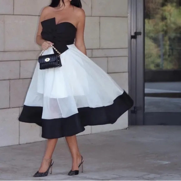 CHICWISH Swing in the Breeze Cream ivory Black Colorblock Full Circle Skirt NWT