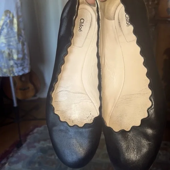 💵CHLOE♥️pre loved 🥰 Chloé Women's Lauren Black Ballet Flats Size 371/2 ,US 7.5