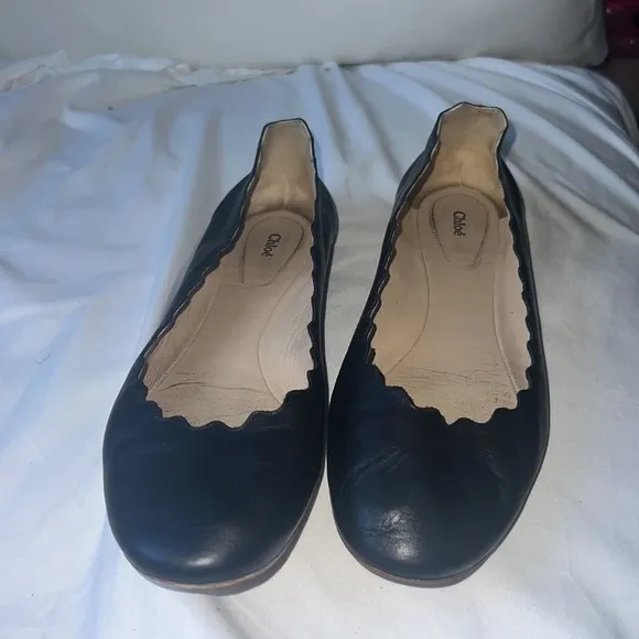 💵CHLOE♥️pre loved 🥰 Chloé Women's Lauren Black Ballet Flats Size 371/2 ,US 7.5