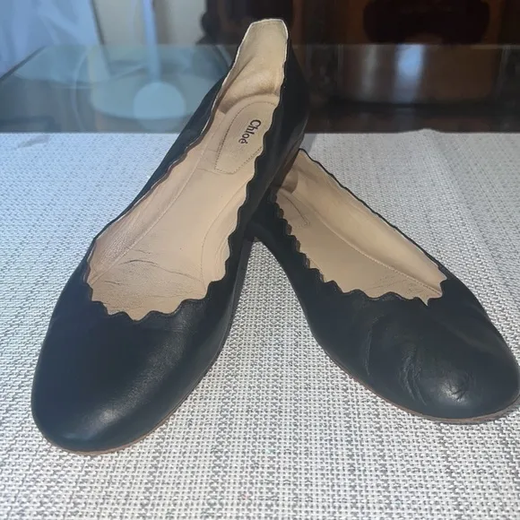 💵CHLOE♥️pre loved 🥰 Chloé Women's Lauren Black Ballet Flats Size 371/2 ,US 7.5